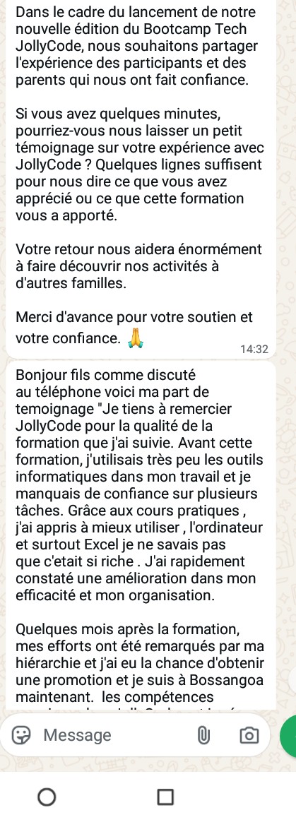 Témoignage WhatsApp