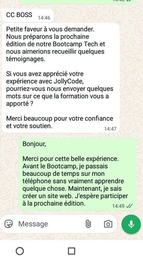 Témoignage WhatsApp